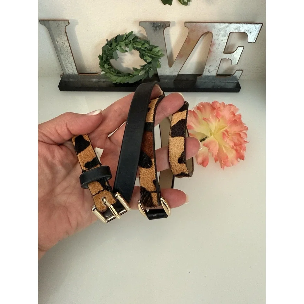 Banana Republic Dyed Calf‎ Hair Faux Leather Brown Skinny Belt Leopard Print XS